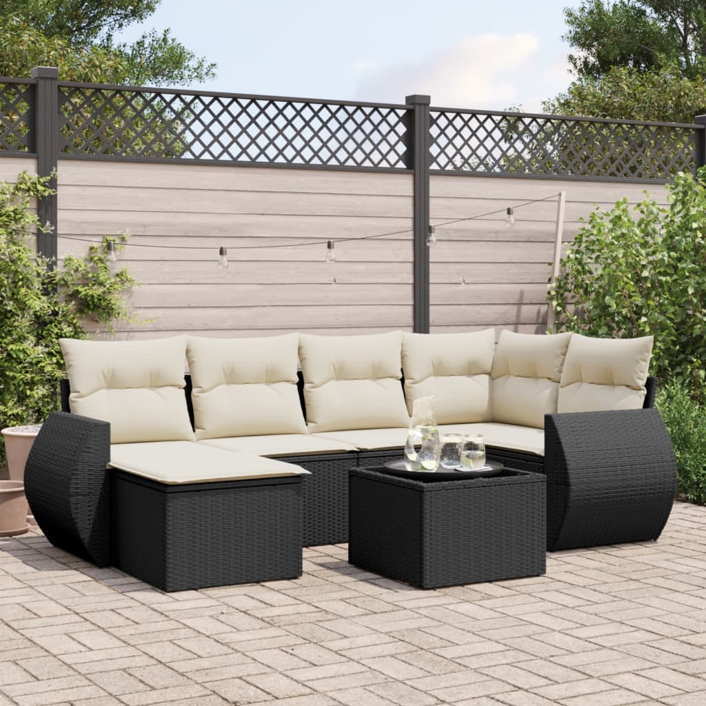 6-tlg. Garten-Sofagarnitur mit Kissen Schwarz Poly Rattan