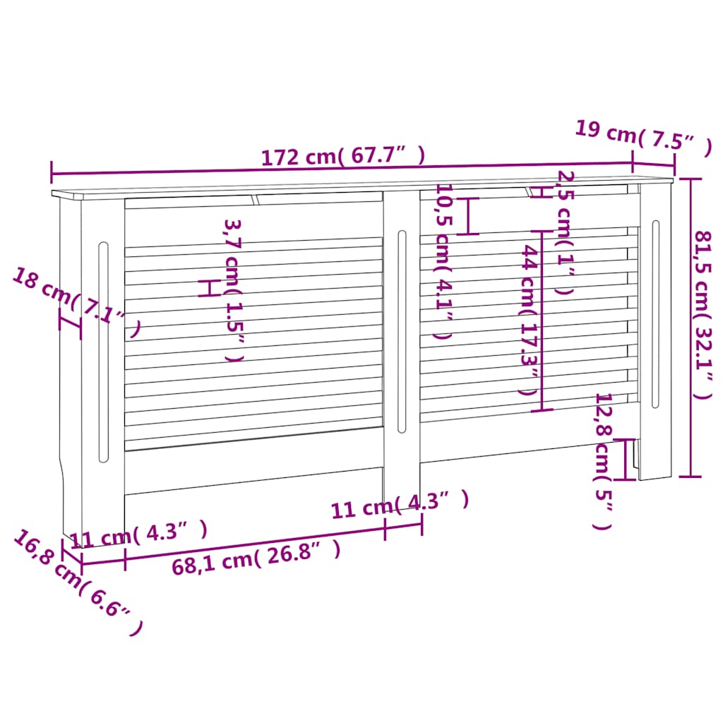 Heizkörperabdeckung Weiß 112×19×81,5 cm MDF