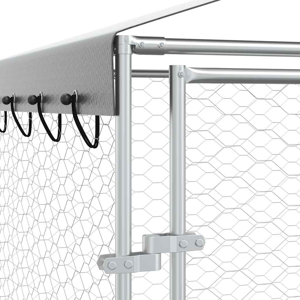 Outdoor-Hundezwinger mit Dach Silber 3x1,5x2,5m Stahl Verzinkt