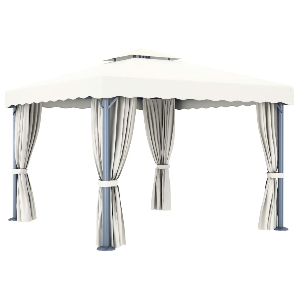 Pavillon mit Vorhang 4x3 m Cremeweiß Aluminium
