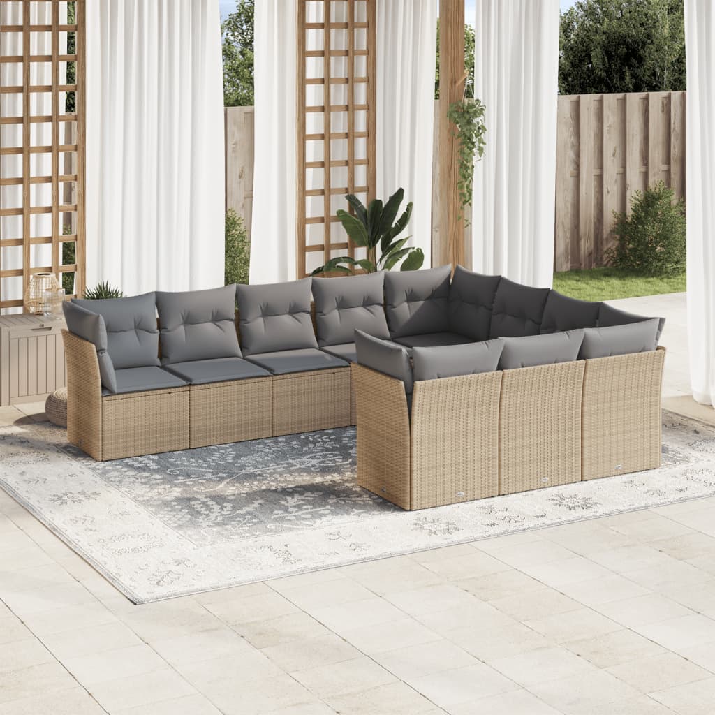 10-tlg. Garten-Sofagarnitur mit Kissen Schwarz Poly Rattan