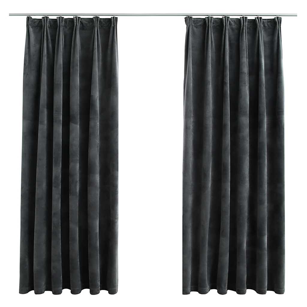 Verdunkelungsvorhänge mit Haken 2 Stk. Samt Schwarz 140x175 cm