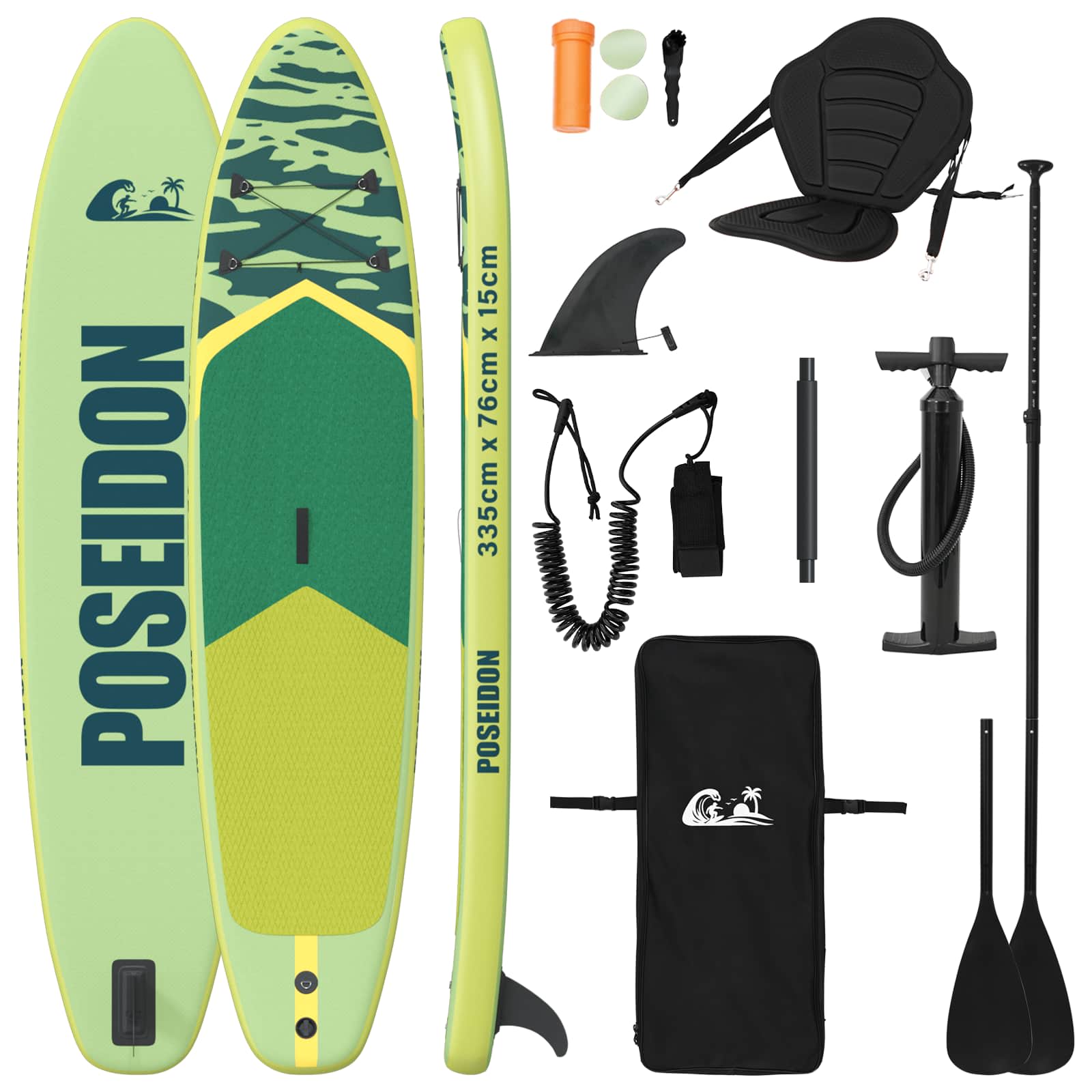SUP Board mit Sitz 2-in-1 POSEIDON 305 x 76 x 15 cm Grün für