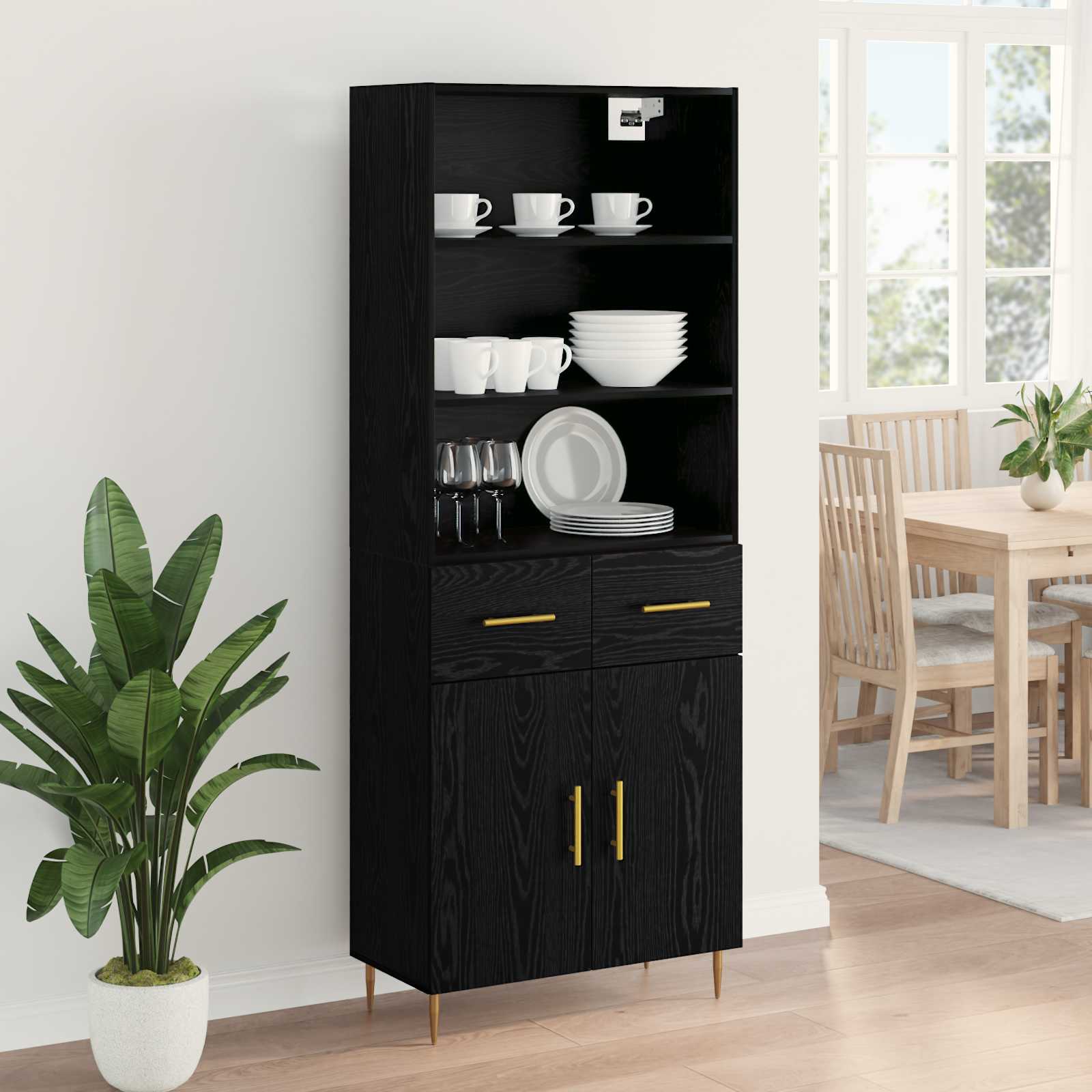Highboard Hochglanz-Weiß 69,5x34x180 cm Holzwerkstoff