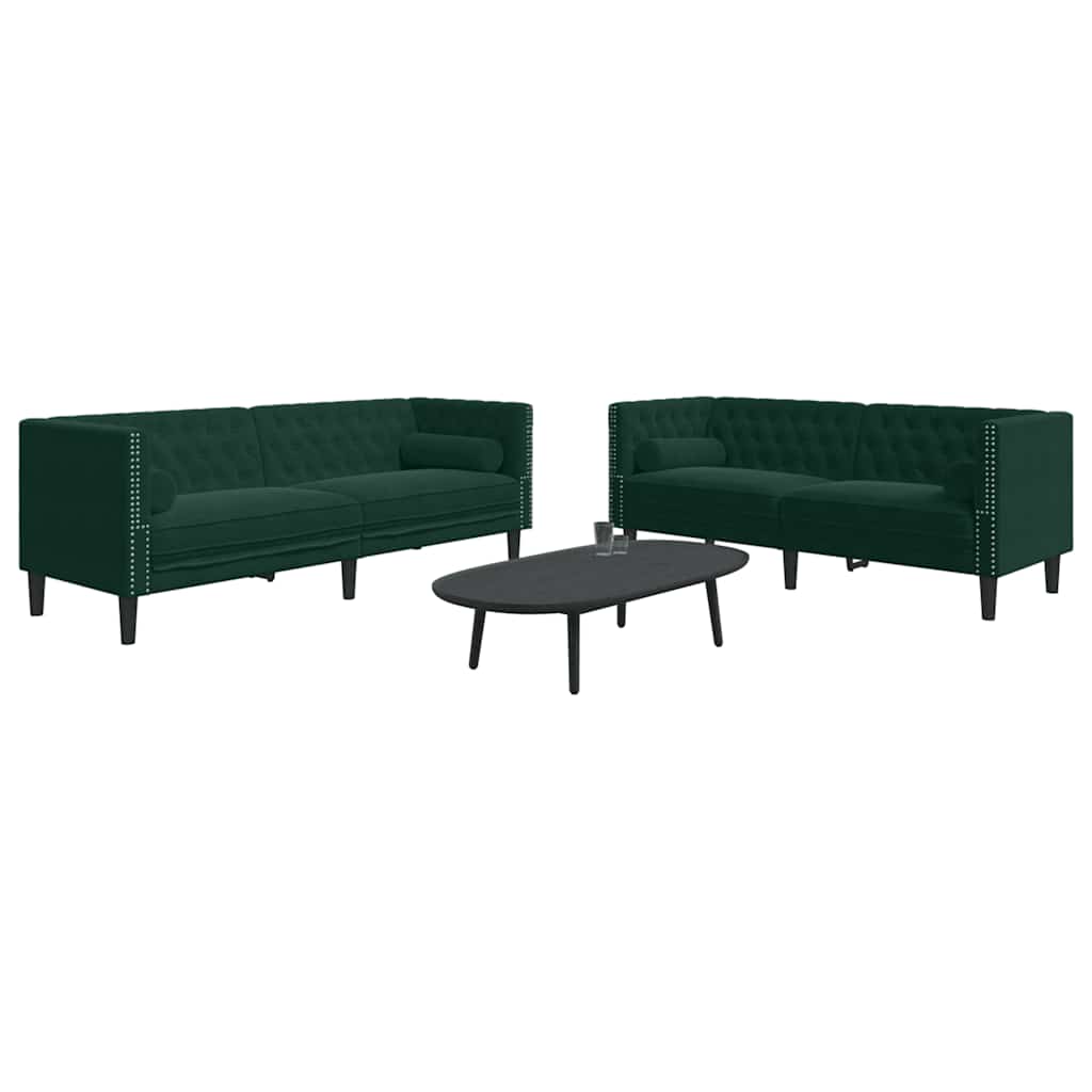 3-tlg. Chesterfield-Sofa-Set mit Nackenrollen Hellgrau Samt