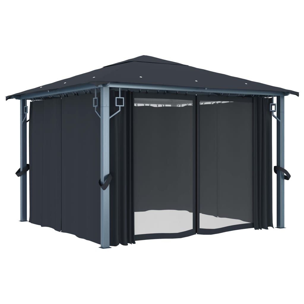 Pavillon mit Vorhang 300x300 cm Taupe Aluminium