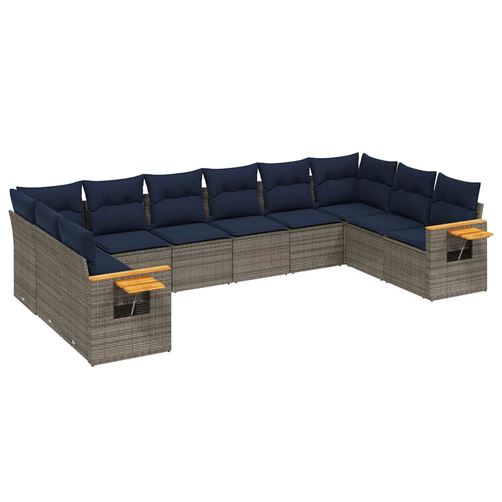 10-tlg. Garten-Sofagarnitur mit Kissen Schwarz Poly Rattan