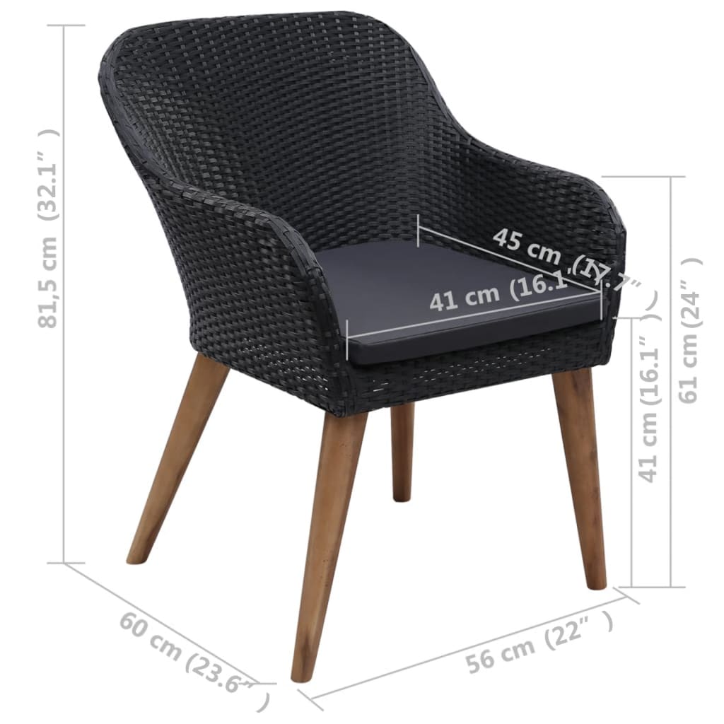 Gartenstuhl 2 pcs Schwarz 62,5 x 55 x 82 cm Poly-Rattan
