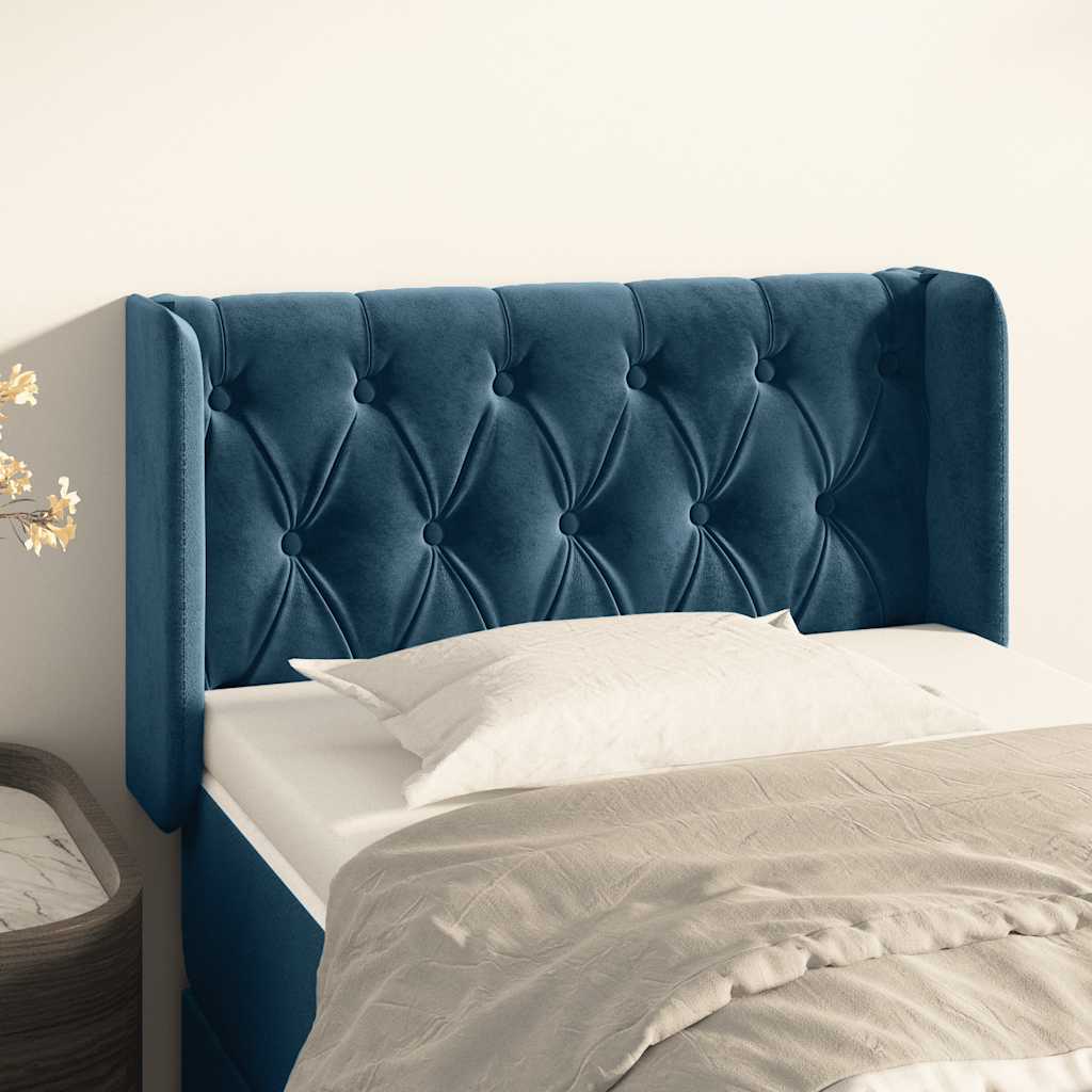 Kopfteil mit Ohren Dunkelblau 93x16x78/88 cm Samt
