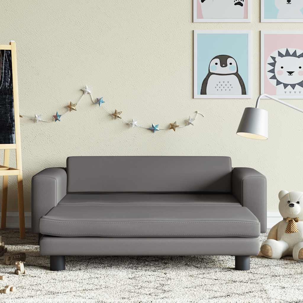 Kindersofa mit Hocker Creme 100x50x30 cm Kunstleder