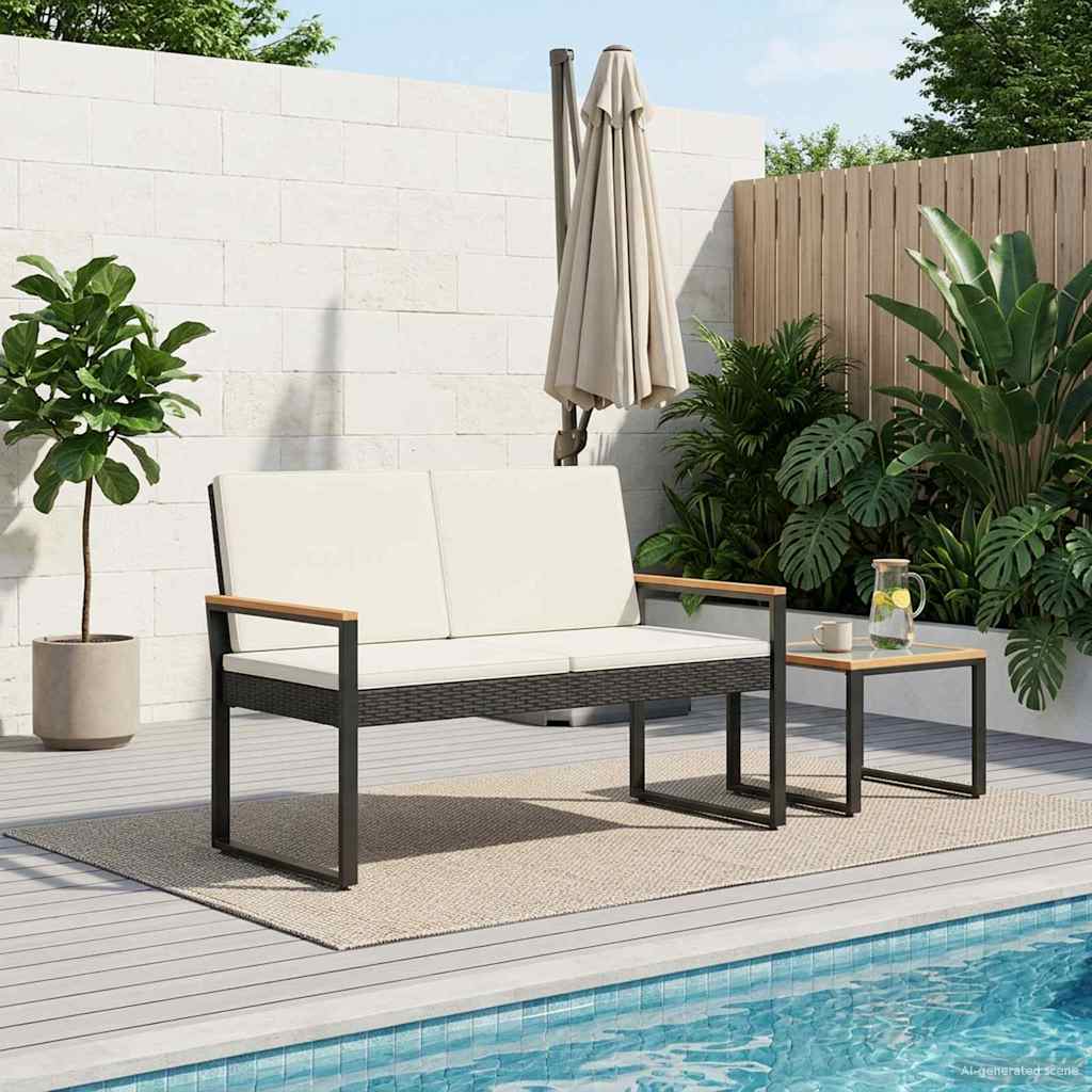 Bank Outdoor mit Kissen Schwarz 107 x 61 x 80 cm Poly-Rattan