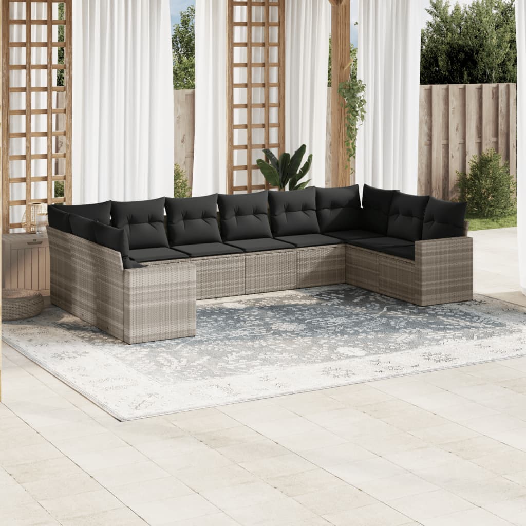 10-tlg. Garten-Sofagarnitur mit Kissen Schwarz Poly Rattan