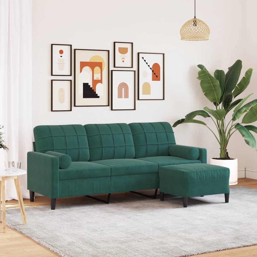 3-Sitzer-Sofa mit Hocker Hellgrau 180 cm Samt