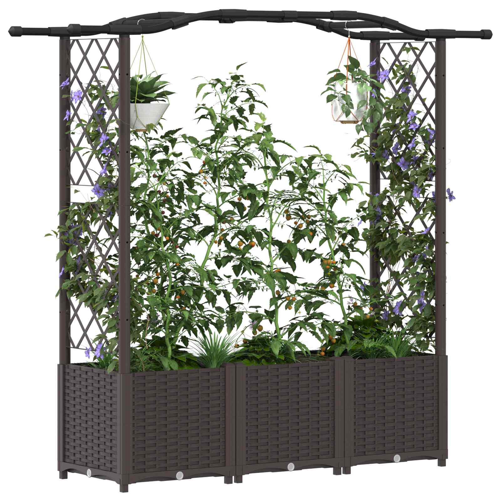 Hochbeet mit Rankgitter und Dach Braun 124 x 40 x 123 cm PP