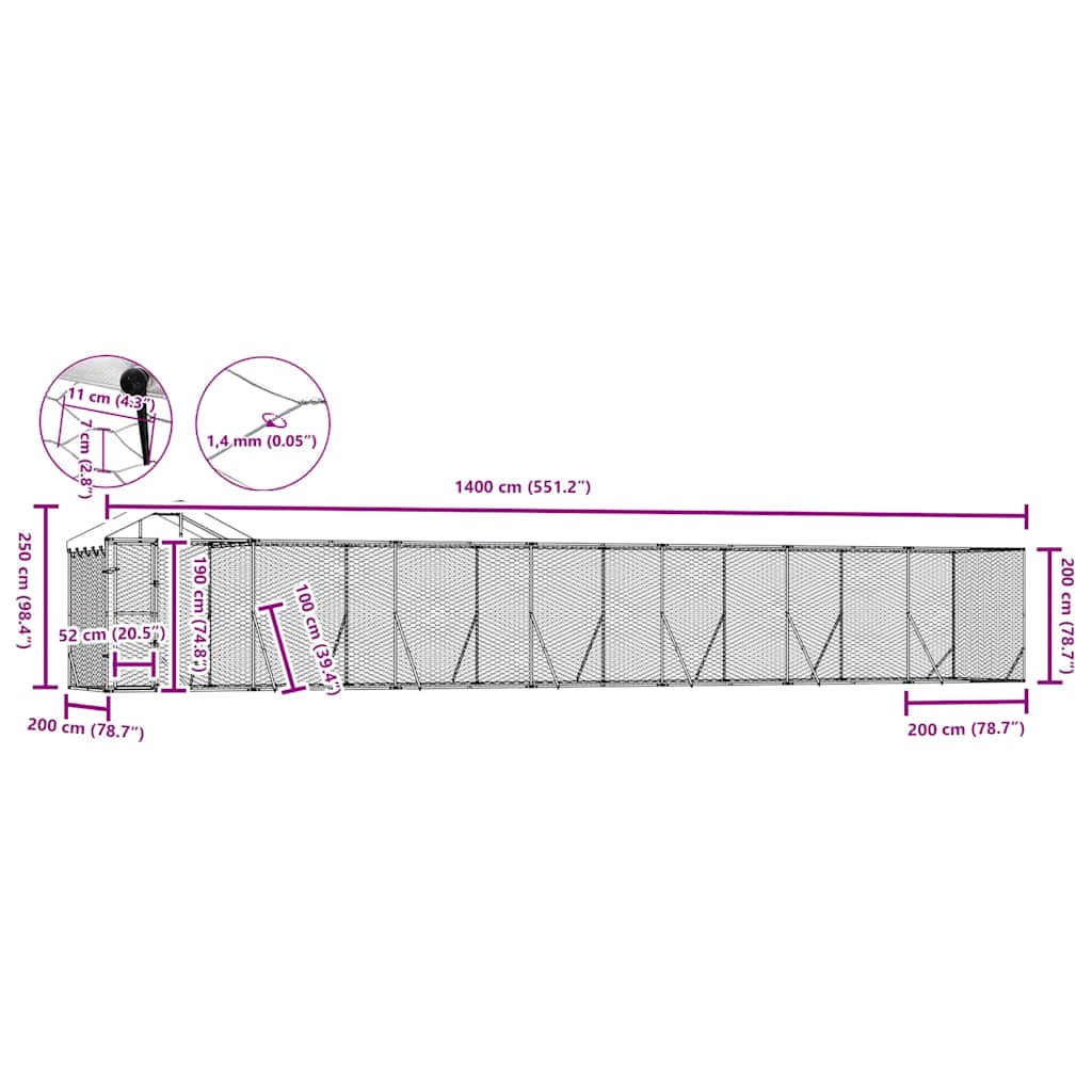 Outdoor-Hundezwinger mit Dach Silber 2x2x2,5 m Verzinkter Stahl