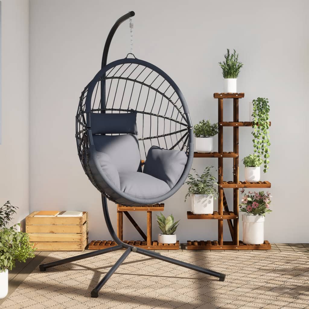 Hängesessel Ei-Design mit Ständer Anthrazit Rattan und Stahl