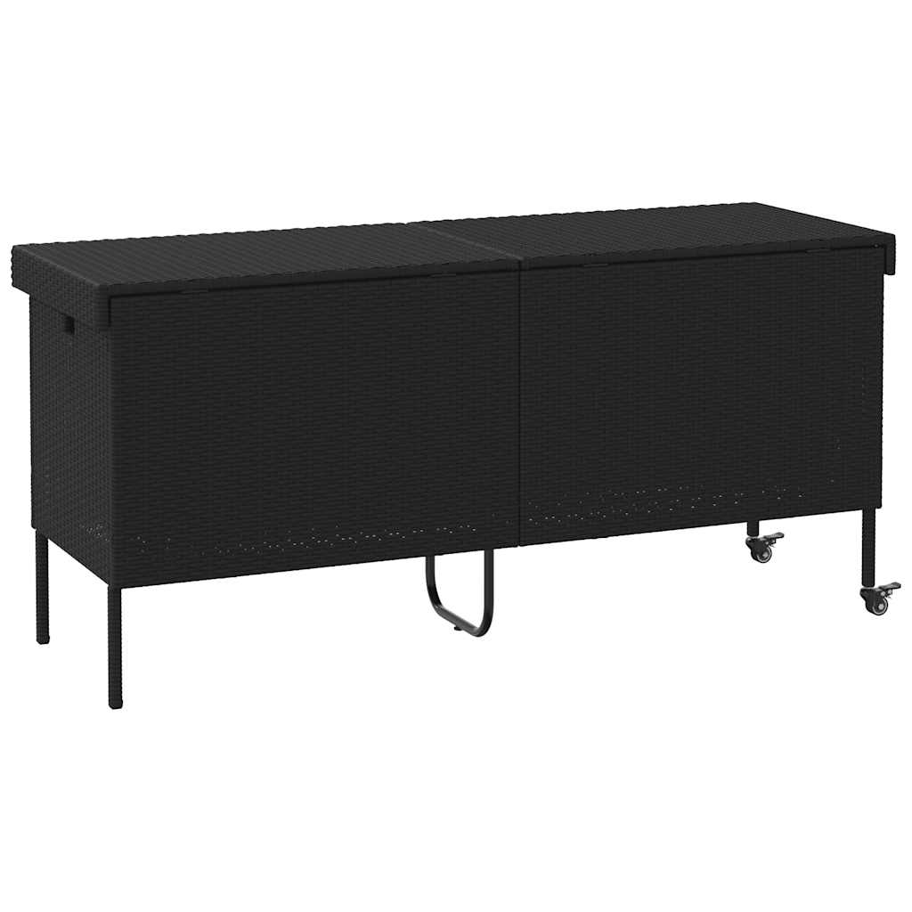 Gartentruhe mit Rollen Schwarz 110x55x73 cm Poly Rattan