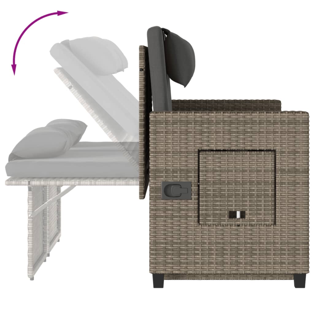 Gartenbank Verstellbar mit Kissen Schwarz Poly Rattan
