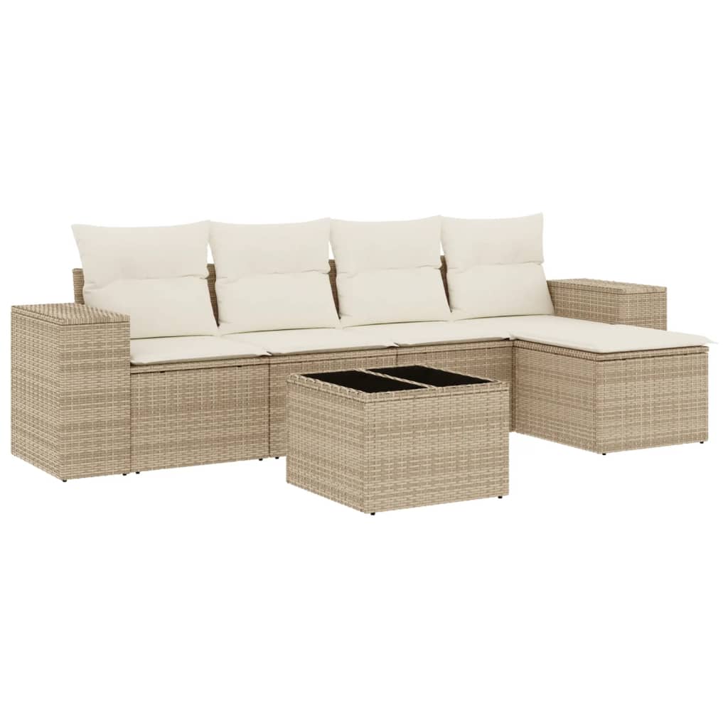 5-tlg. Garten-Sofagarnitur mit Kissen Schwarz Poly Rattan