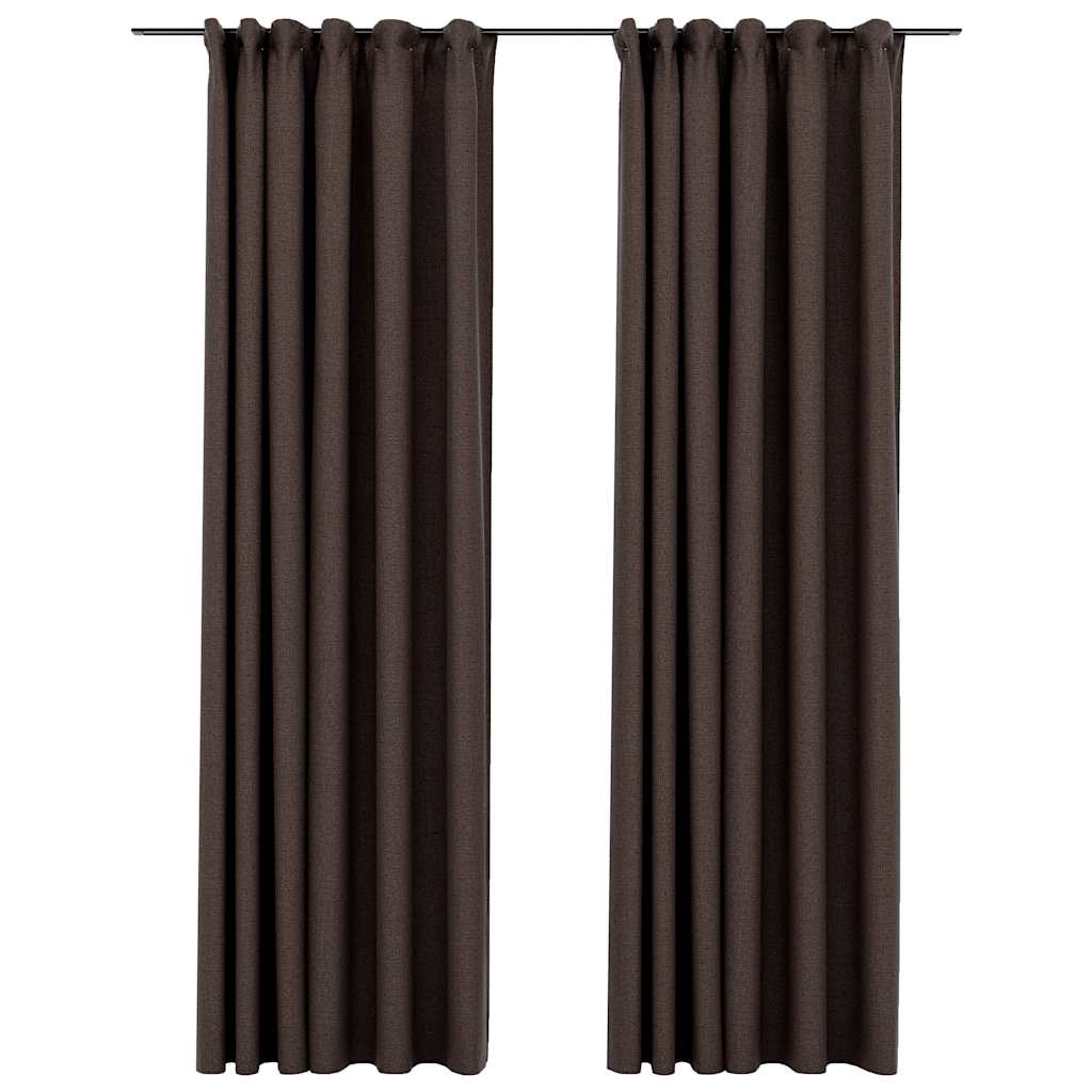 Verdunkelungsvorhänge Haken Leinenoptik 2Stk. Schwarz 140x175cm