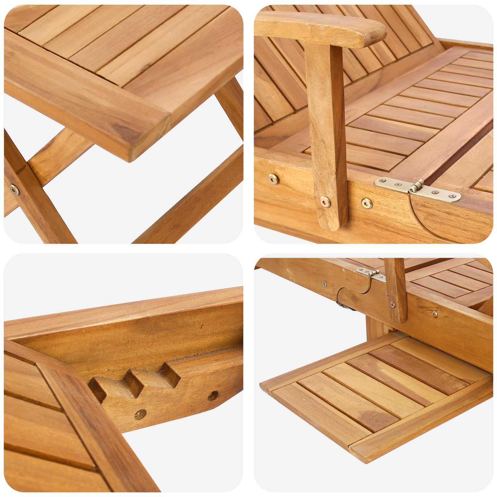 Sonnenliege 1-Person Braun Massivholz Teak