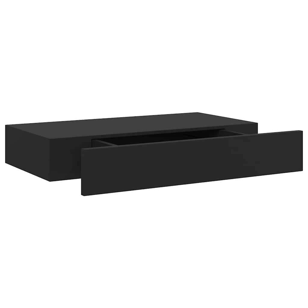 Schweberegal mit Schublade Schwarz 48x25x8 cm