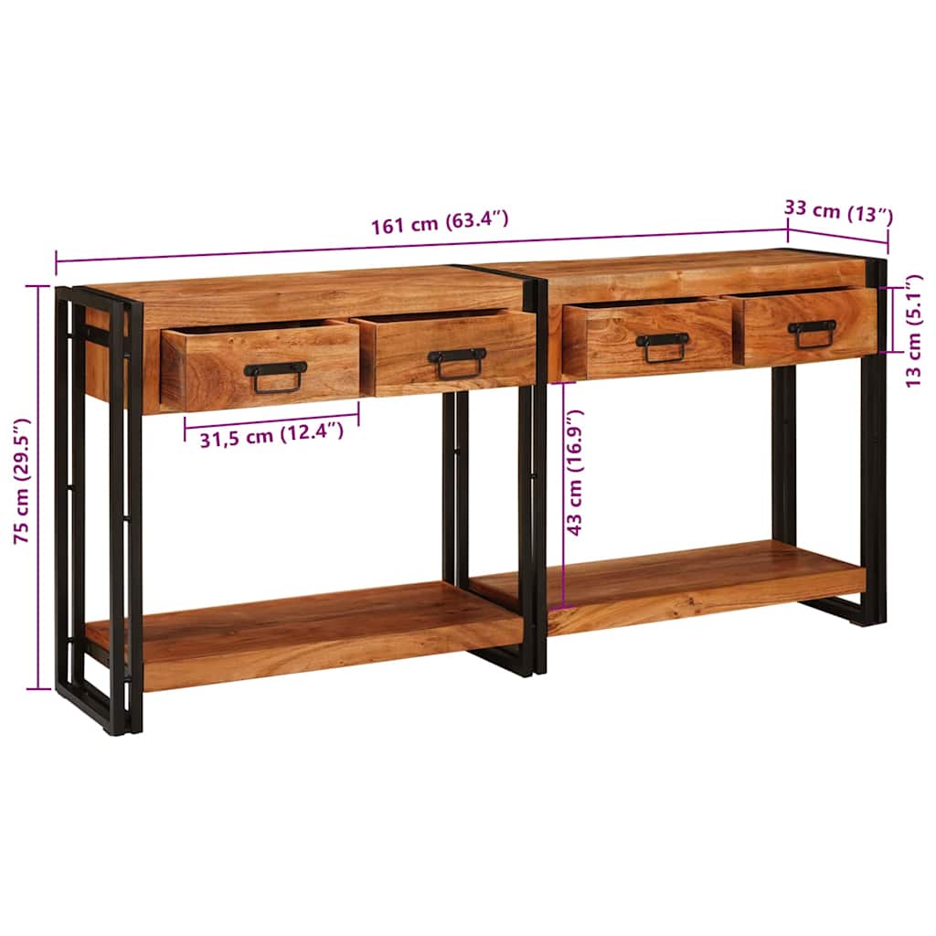 Konsolen-Tische 2 pcs Braun 161 x 33 x 75 cm Massivholz Mango