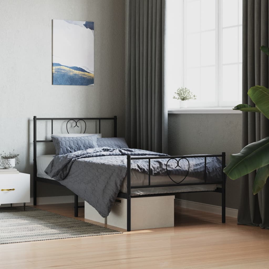 Bettgestell mit Kopfteil Metall Schwarz 100x190 cm