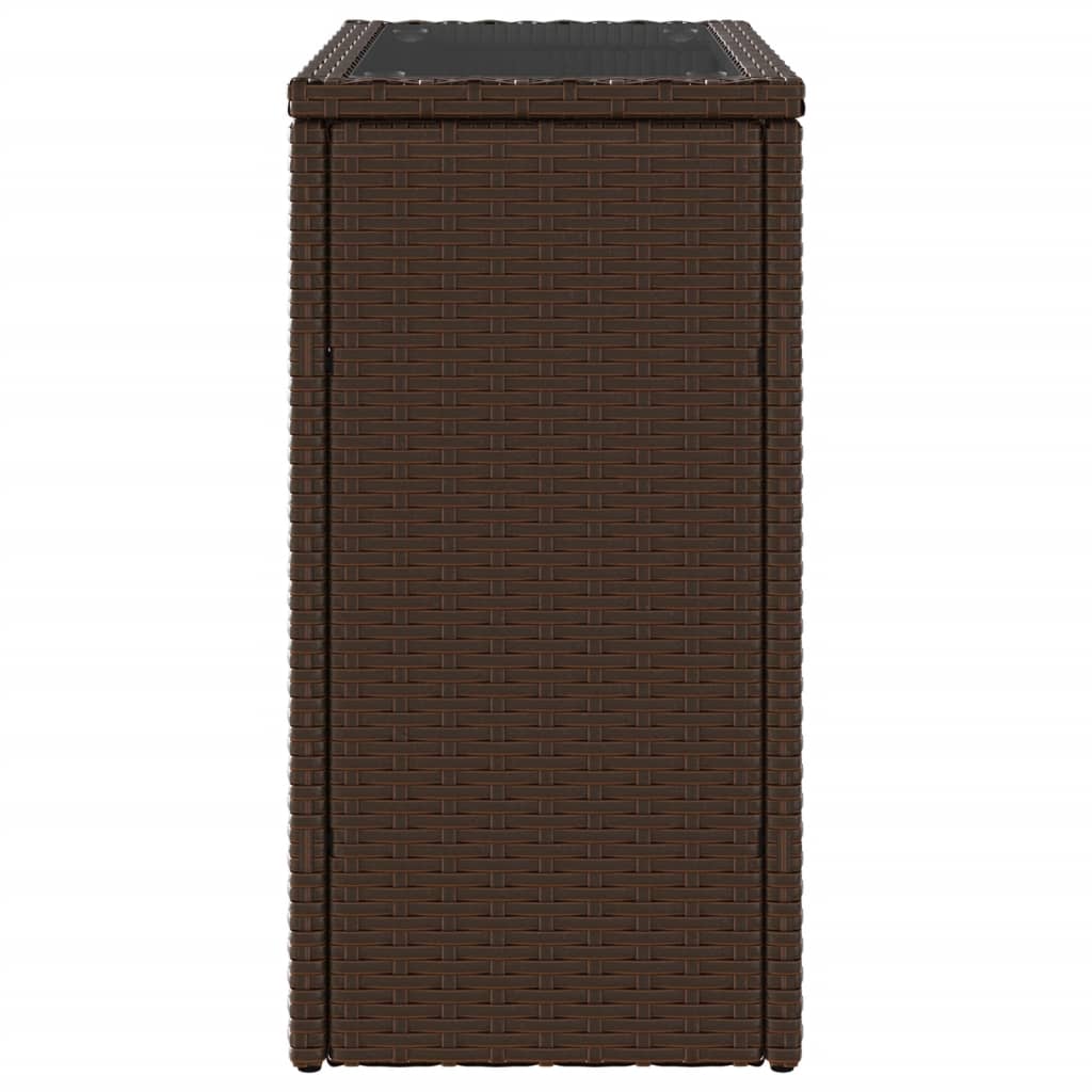 Garten-Beistelltisch mit Glasplatte Schwarz 58x27,5x55cm Rattan