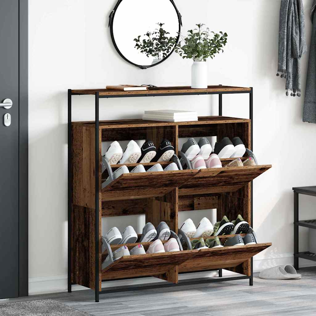 Schuhschrank mit 4 Klappen Sonoma-Eiche 100x34x112 cm