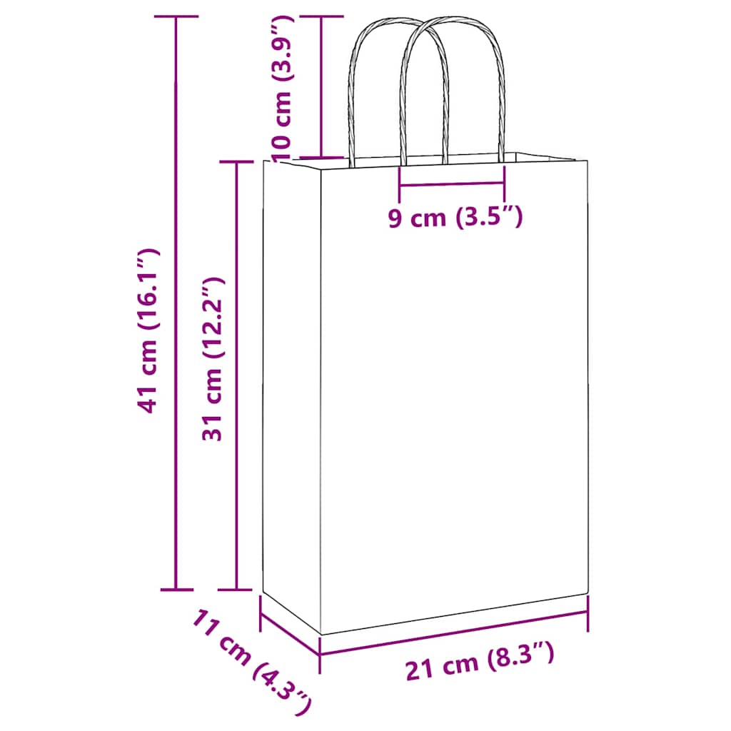 Papiertragetaschen 50 Stk. mit Henkeln Braun 21x11x36 cm