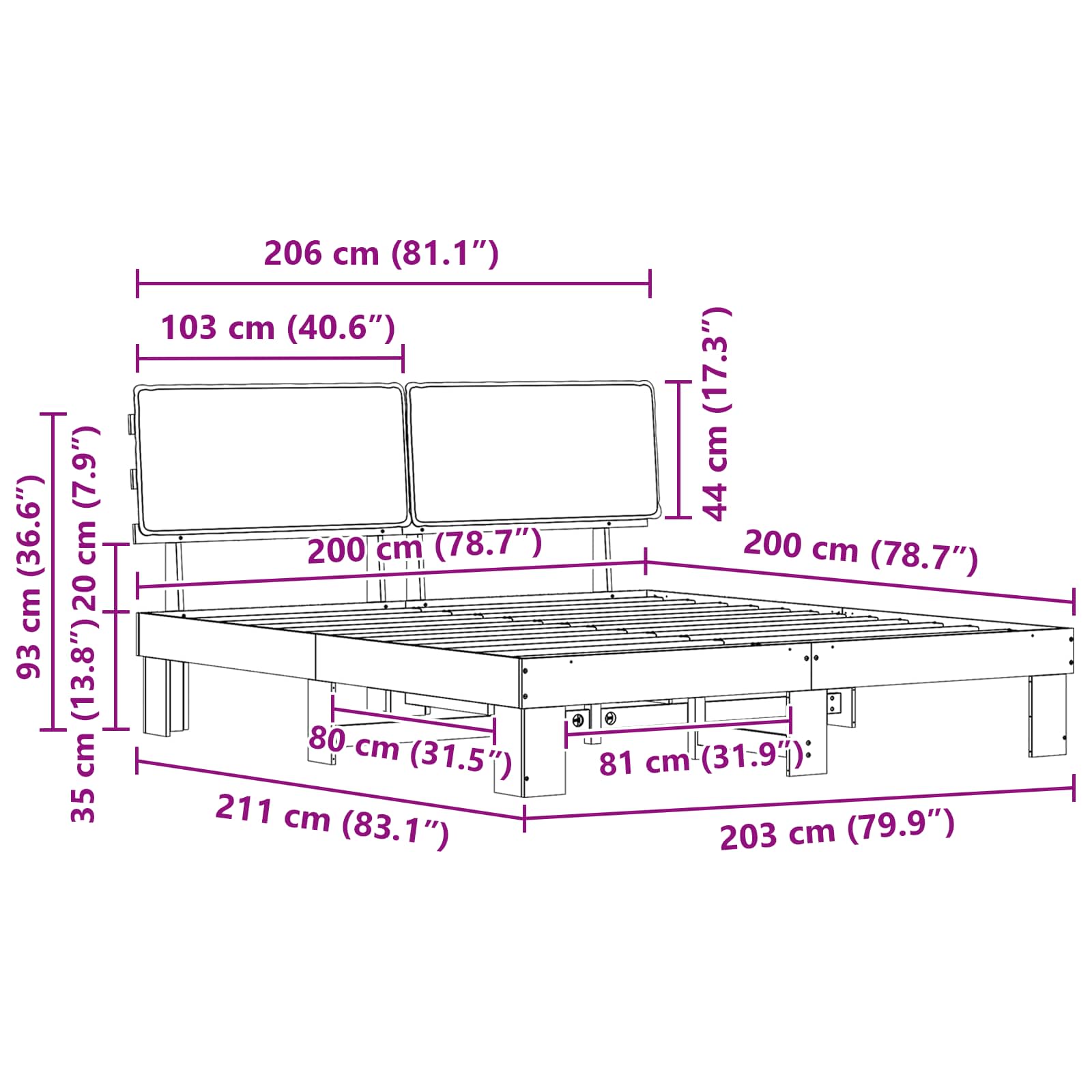 Bettgestell mit gepolstertem Kopfteil Hellgrau 200 x 200 cm