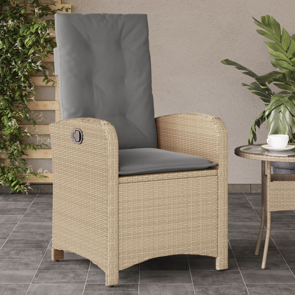 Gartensessel Verstellbar mit Kissen Schwarz Poly Rattan