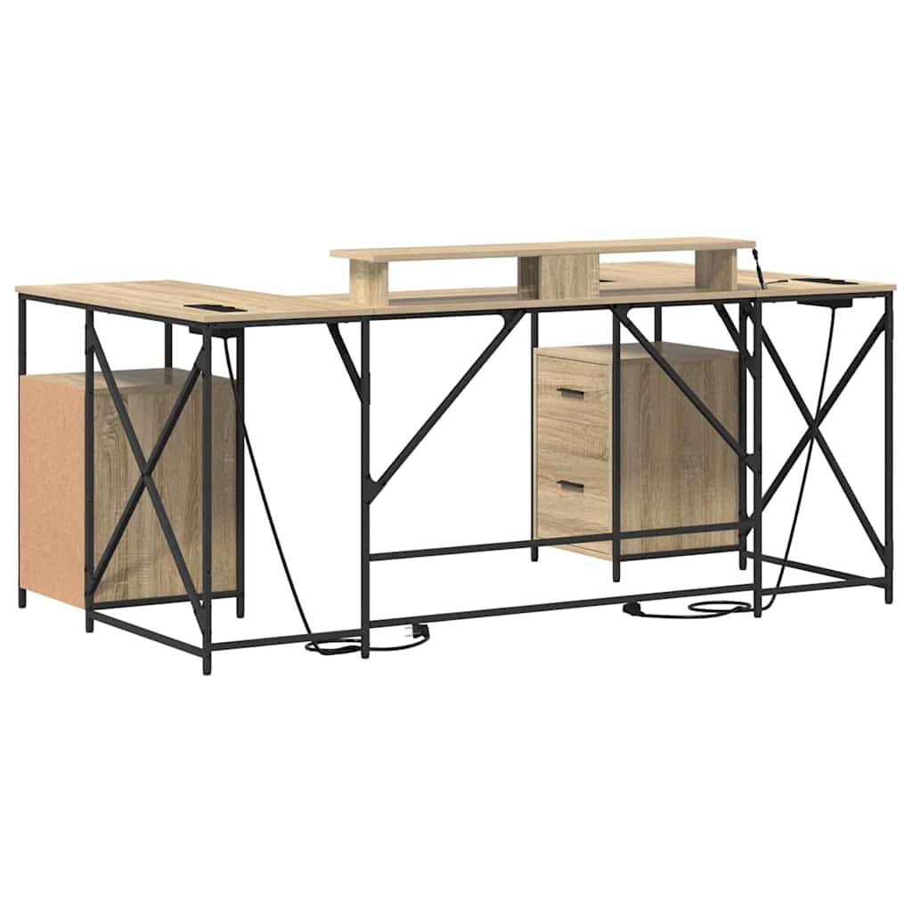 Schreibtisch mit Regal Schwarz Eichen-Optik 182 x 101 x 87,5 cm