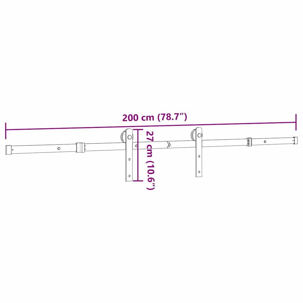 Schiebetürbeschlag-Set 183 cm Stahl Schwarz