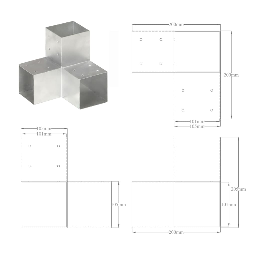 Pfostenverbinder L-Form Verzinktes Metall 71 x 71 mm