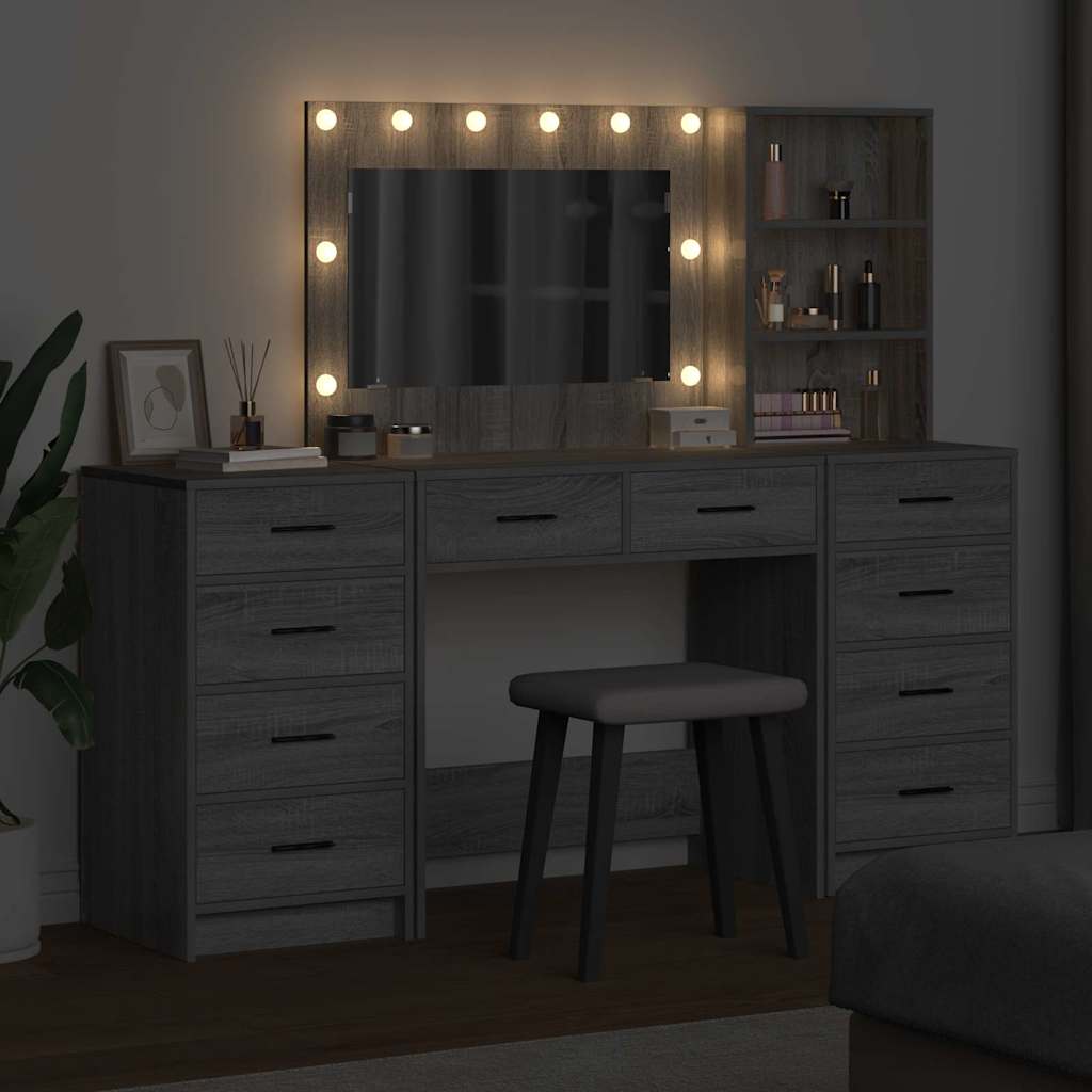 Schminktisch mit Spiegelbeleuchtung 3 pcs Weiß Holzwerkstoff