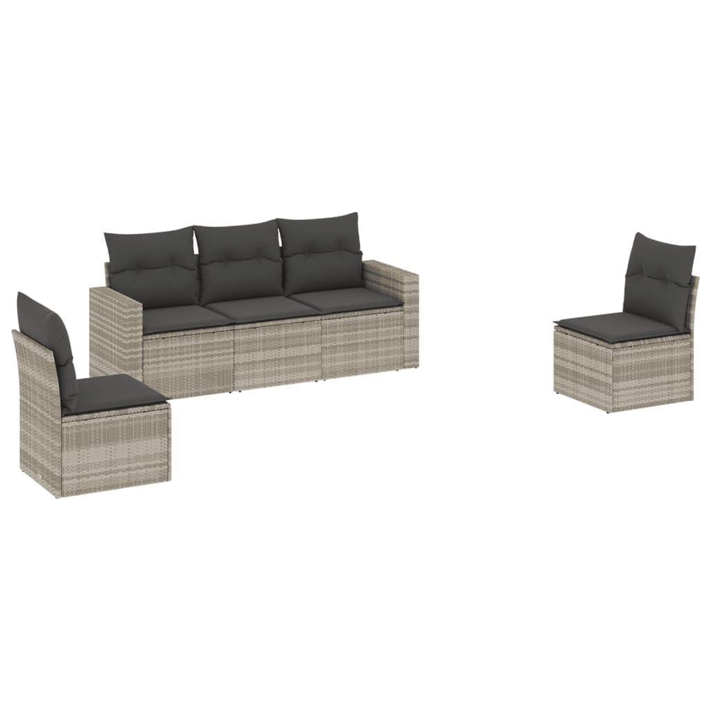 5-tlg. Garten-Sofagarnitur mit Kissen Schwarz Poly Rattan