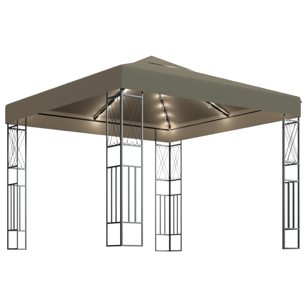 Pavillon mit LED-Lichterkette 3x3 m Creme Stoff