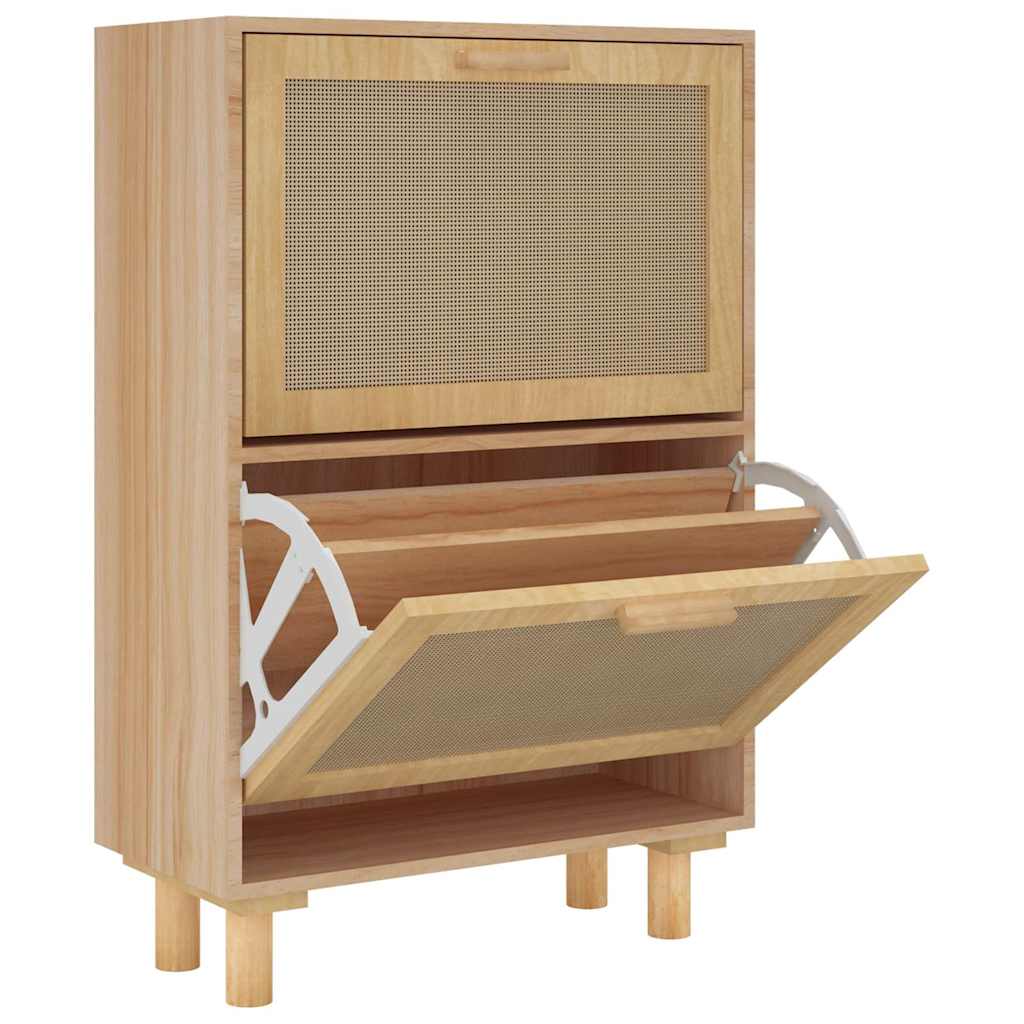 Schuhschrank Weiß 52x25x80 cm Holzwerkstoff & Rattan Natur