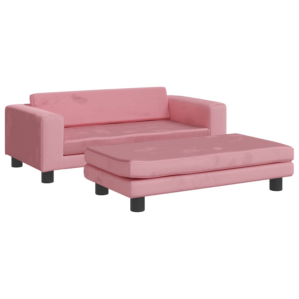 Kindersofa mit Hocker Blau 100x50x30 cm Samt