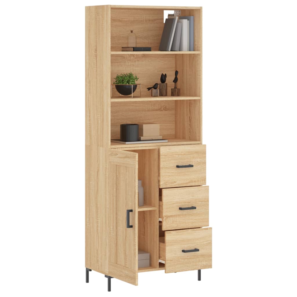 Highboard Hochglanz-Weiß 69,5x34x180 cm Holzwerkstoff