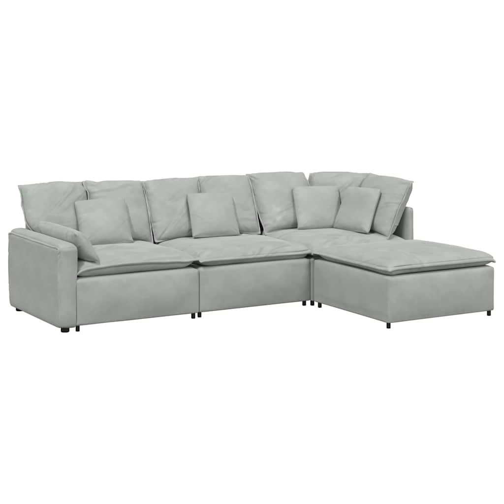 Modulares Sofa mit Fußhocker Kissen Samt Blau