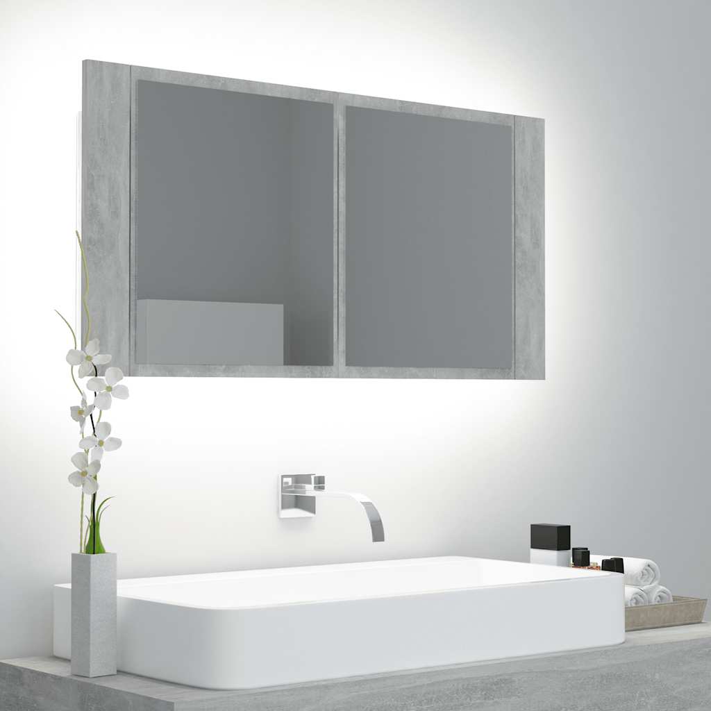 LED-Bad-Spiegelschrank Grau 90x12x45 cm Acryl