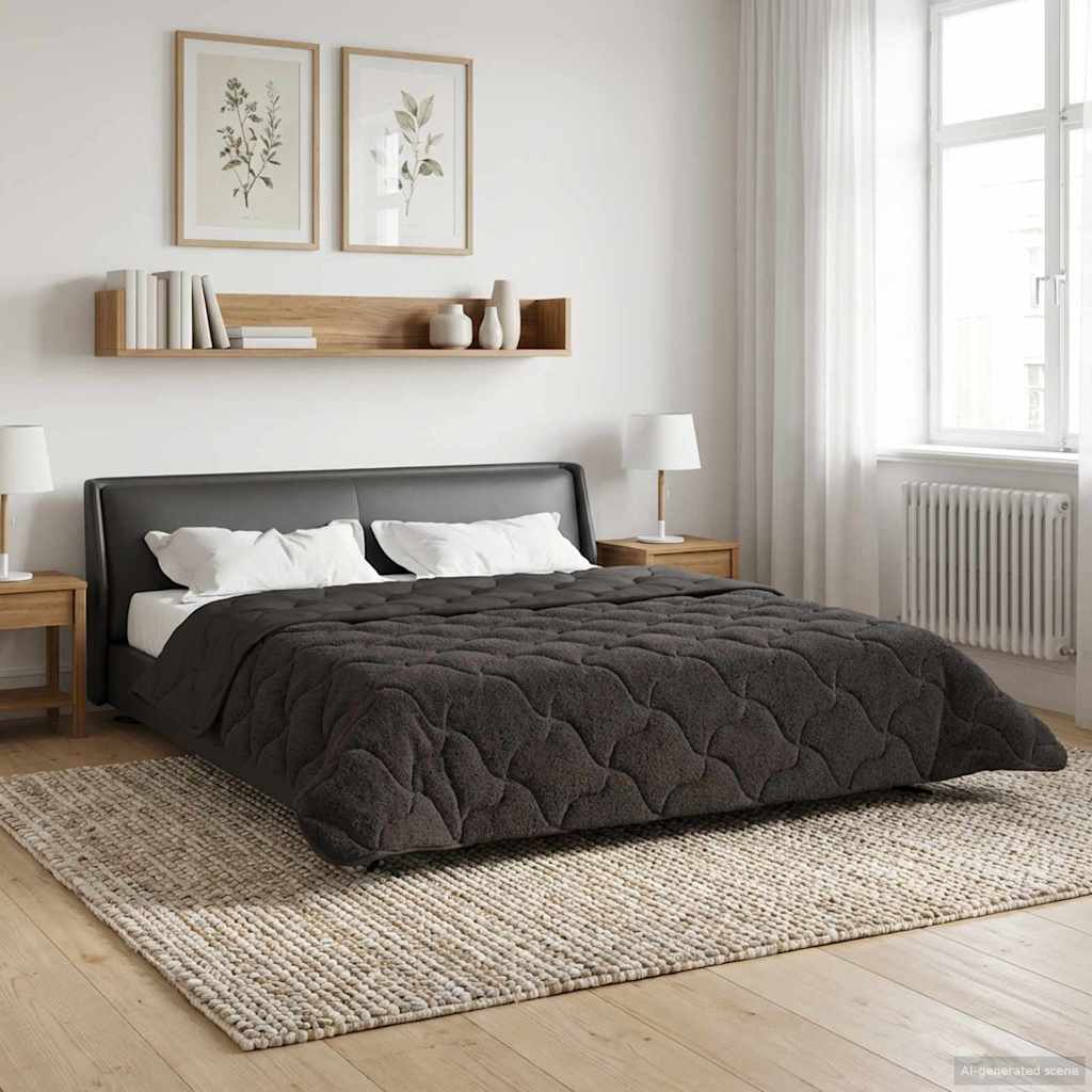 Sommerdecke Anthrazit 135 x 200 cm Mikrofaser und Teddy-Fleece