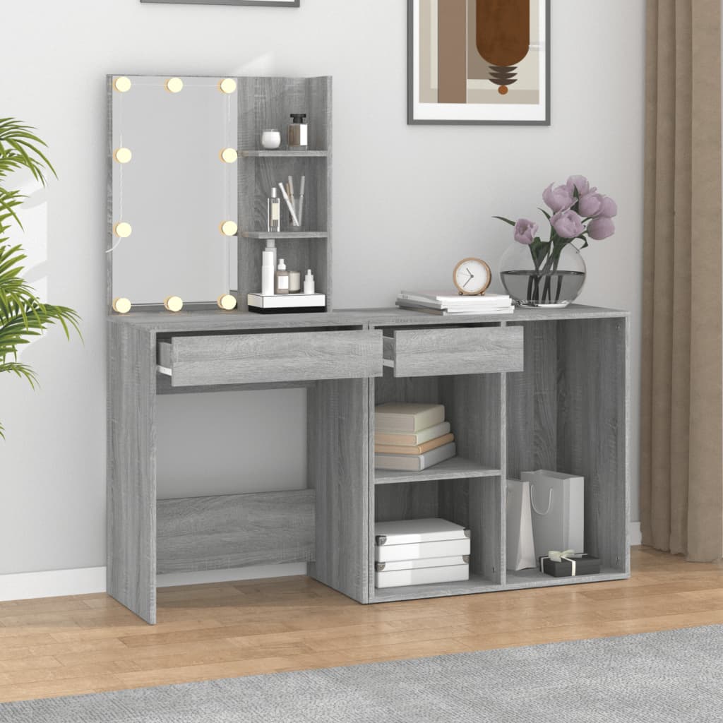 LED-Schminktisch mit Schrank Weiß Holzwerkstoff