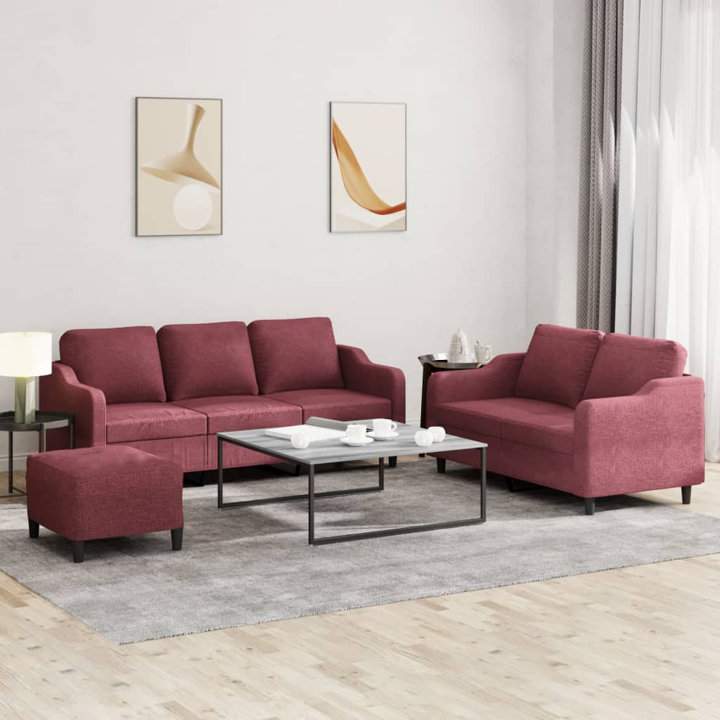 3-tlg. Sofagarnitur mit Kissen Braun Stoff