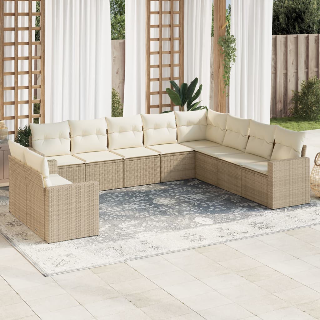 10-tlg. Garten-Sofagarnitur mit Kissen Schwarz Poly Rattan