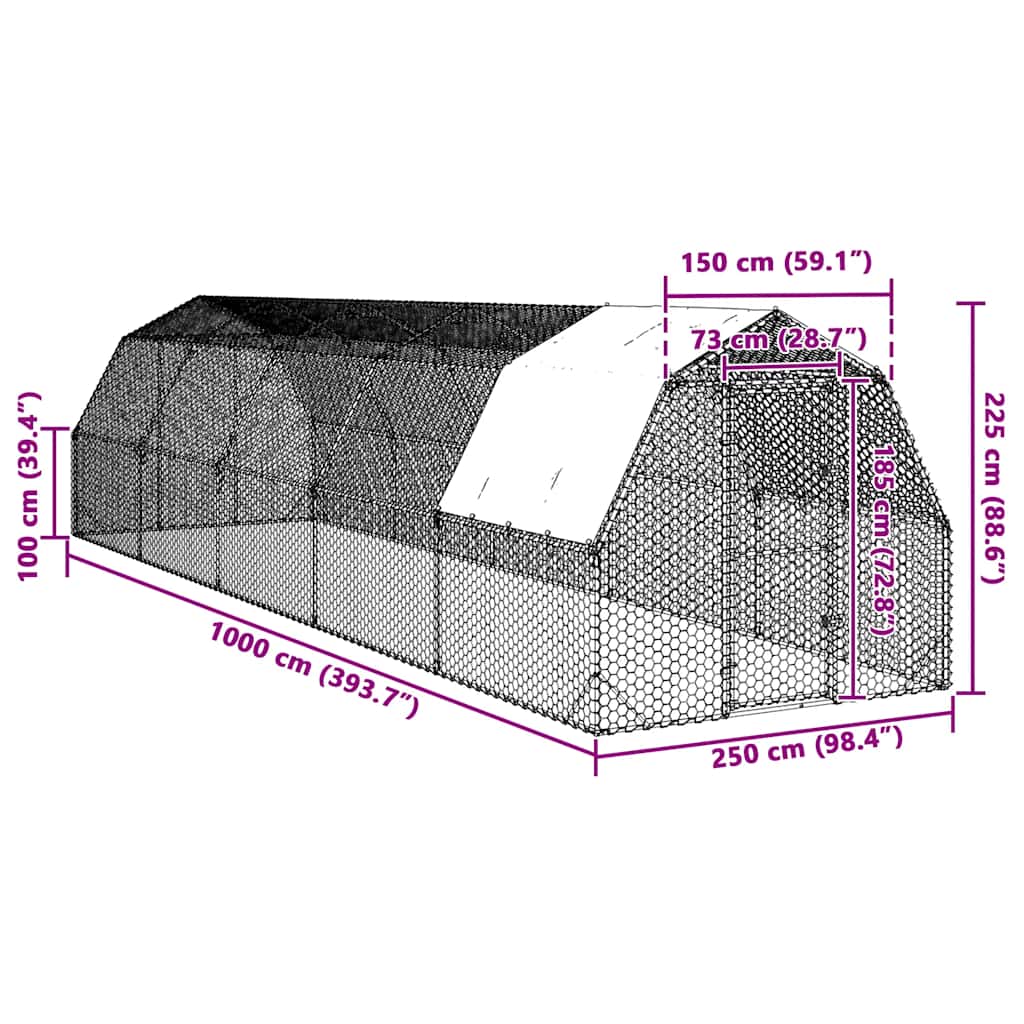 Hühnerstall mit Dach 2,5x4x2,25 m Verzinkter Stahl