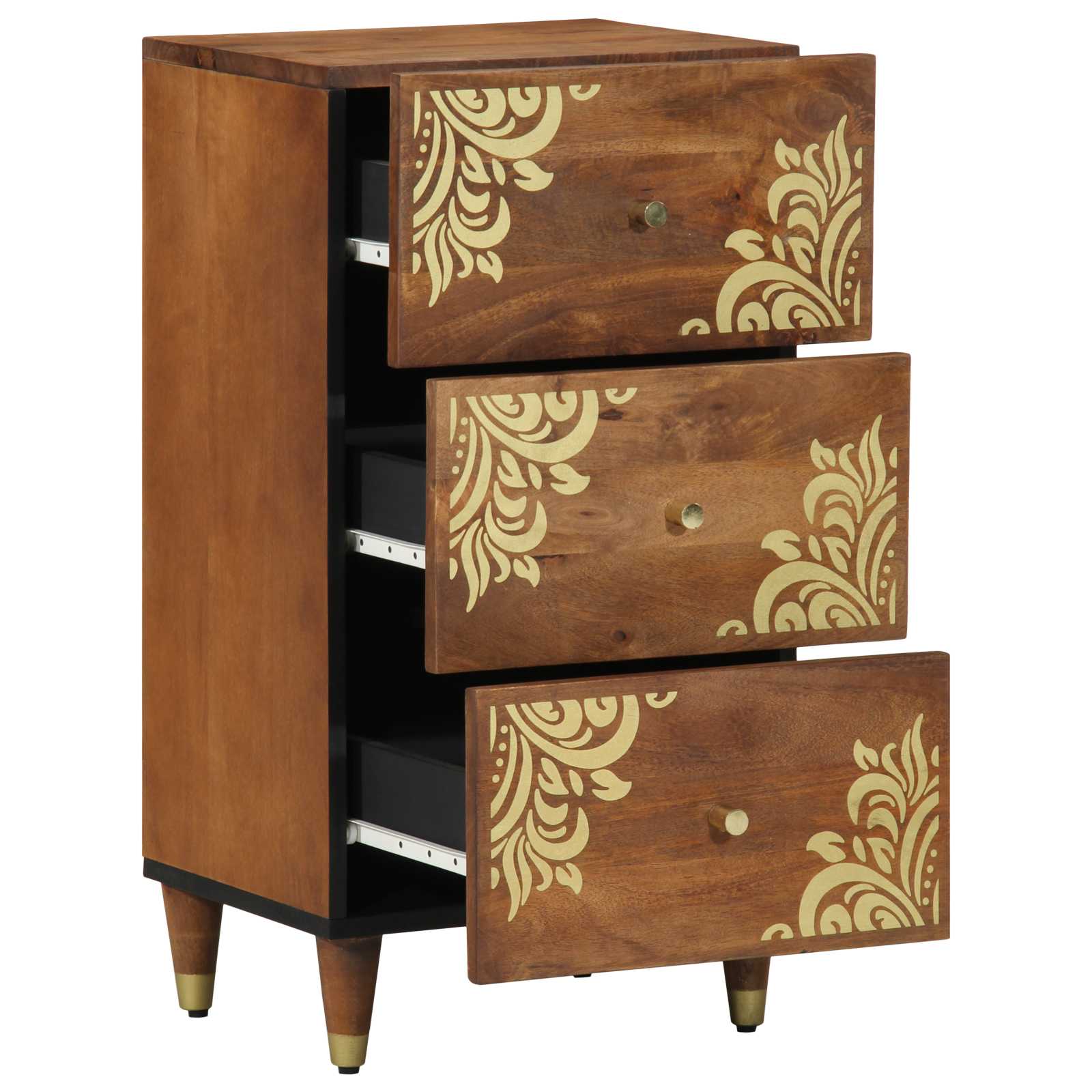 Sideboard Grau und Gold 40 x 33 x 75 cm Massivholz Mango